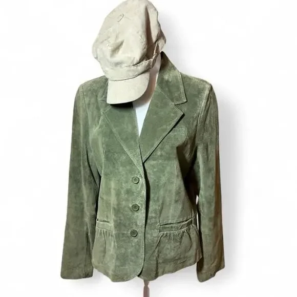 VTG Pursuits Ltd Olive Green Suede Leather Blazer Jacket Women’s XL Y2K - Picture 1 of 10